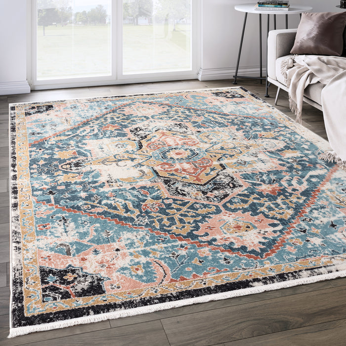 Azure Hexagon Medallion Blue Rug