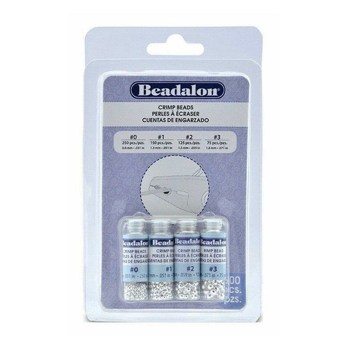 Beadalon Crimp Beads Variety Pack, Sizes 0-3, 600pcs, Silver Plated