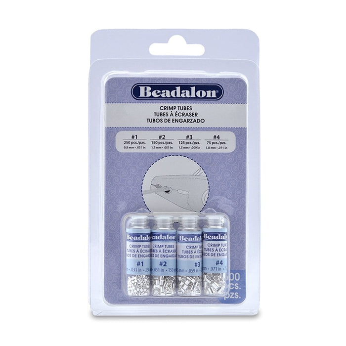 Beadalon Crimp Tubes Variety Pack, Sizes 1-4, 600pcs, Silver Plated