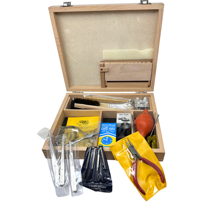 Beginner Watchmaking Tool Kit in Wooden Box