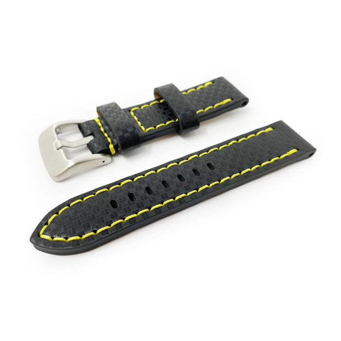 Black Carbon Fibre Watch Strap - Yellow Stitching