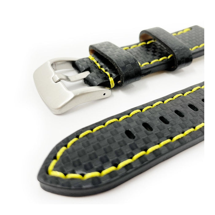 Black Carbon Fibre Watch Strap - Yellow Stitching