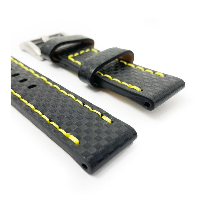Black Carbon Fibre Watch Strap - Yellow Stitching