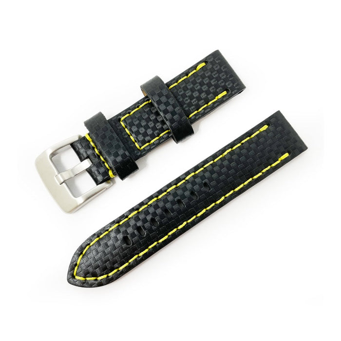 Black Carbon Fibre Watch Strap - Yellow Stitching