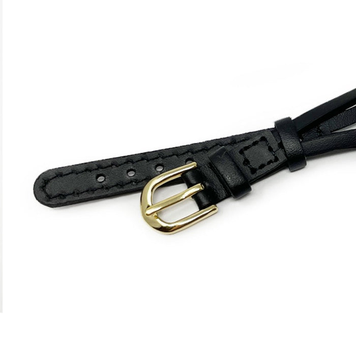 Black Leather Cordette Watch Strap with Gold Plated Buckle