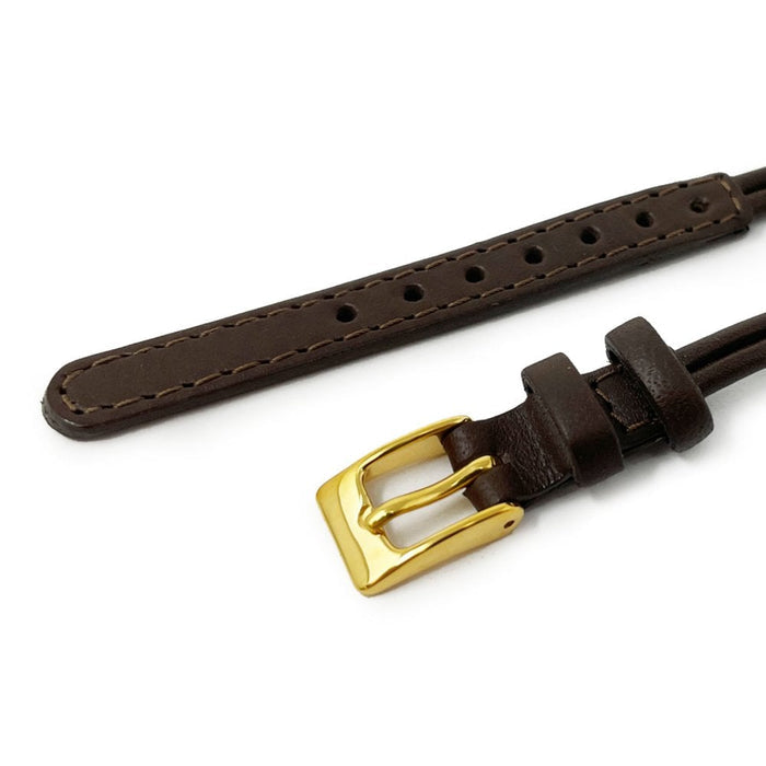 Brown Leather Cordette Watch Strap with Gold Plated Buckle & Ring