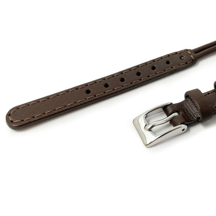 Brown Leather Cordette Watch Strap with Stainless Steel Buckle & Ring