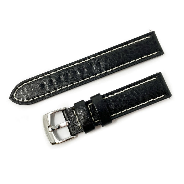 Buffalo Grain Stitched Leather Watch Strap, Black