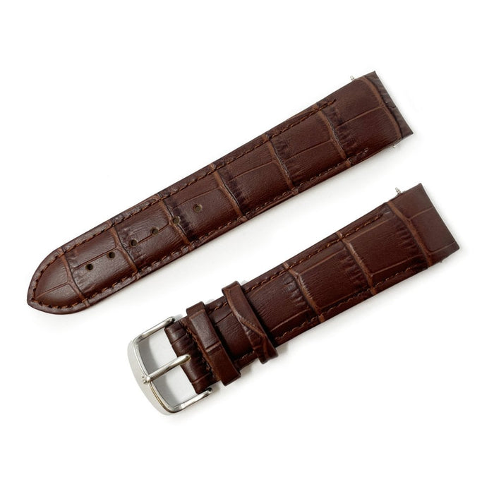 Crocodile Grain Leather Watch Strap with Curved Ends, Brown