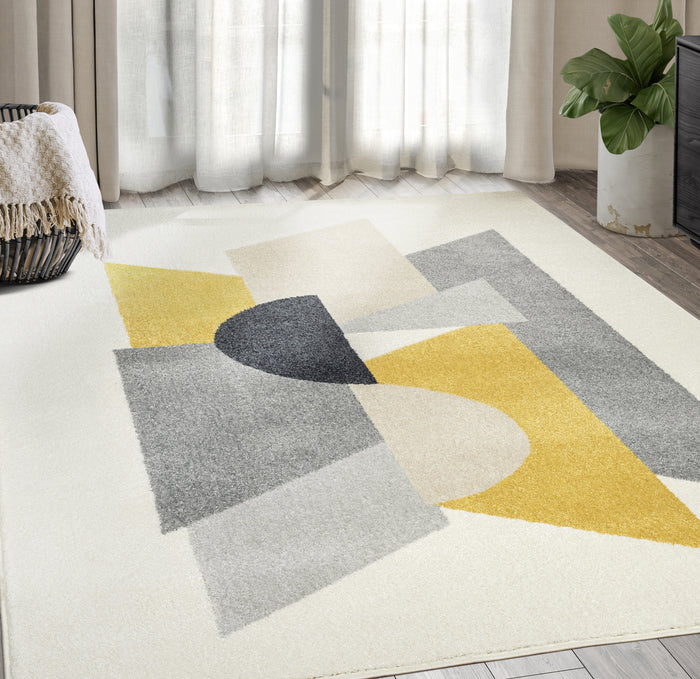Deco Block Pattern Cream Rug