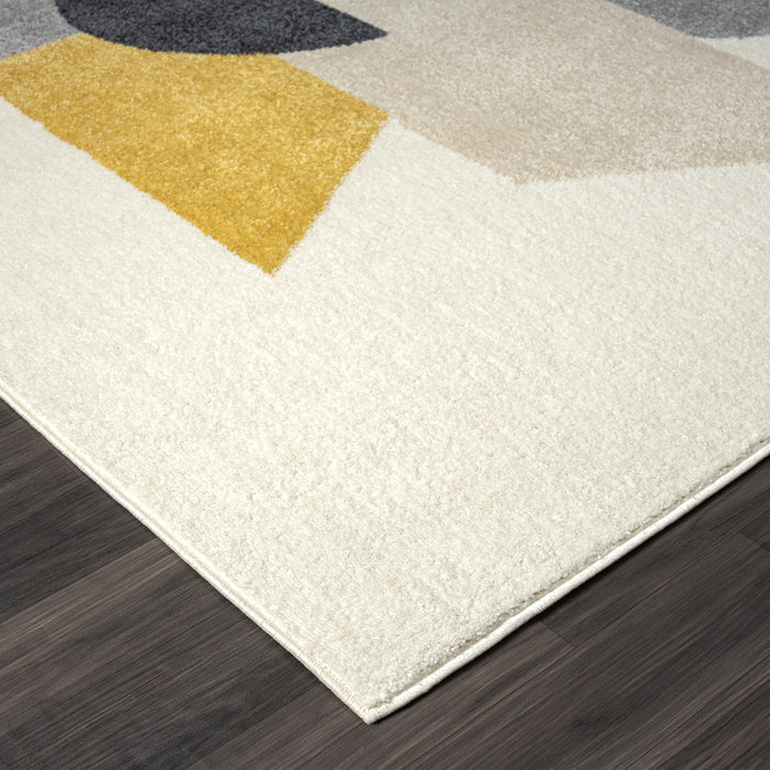 Deco Block Pattern Cream Rug