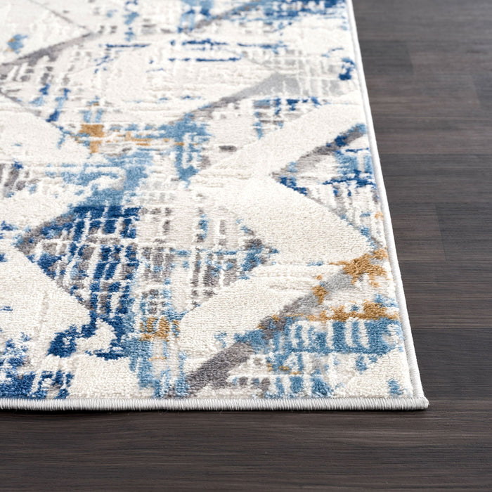 Dunes Distressed Geometric Blue Rug