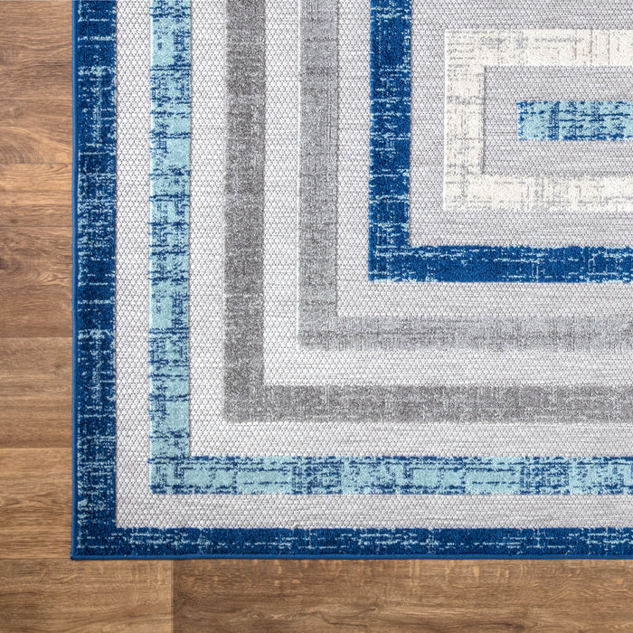 Hampton Framed Rectangle Indoor/Outdoor Blue Rug