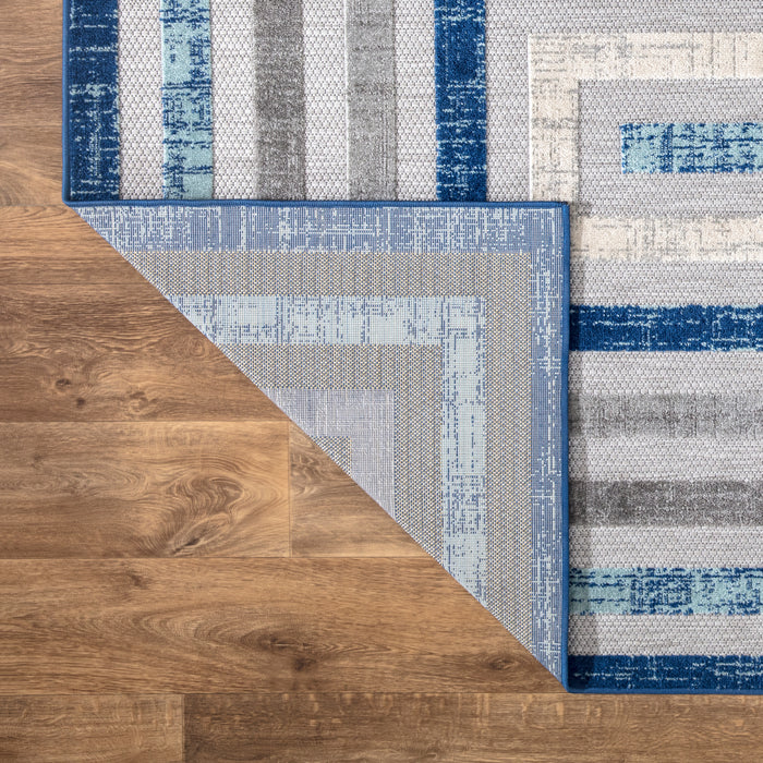Hampton Framed Rectangle Indoor/Outdoor Blue Rug