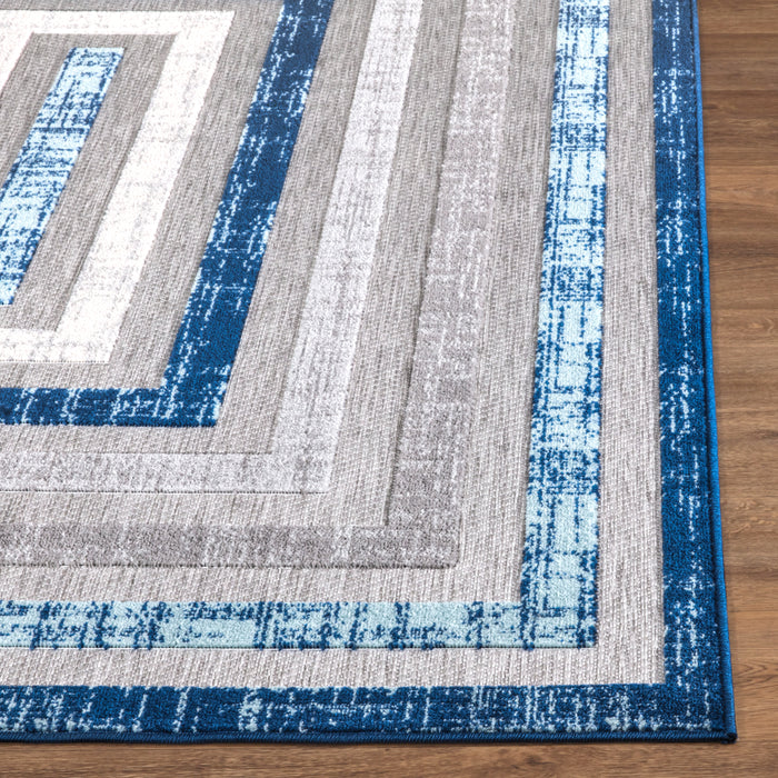 Hampton Framed Rectangle Indoor/Outdoor Blue Rug