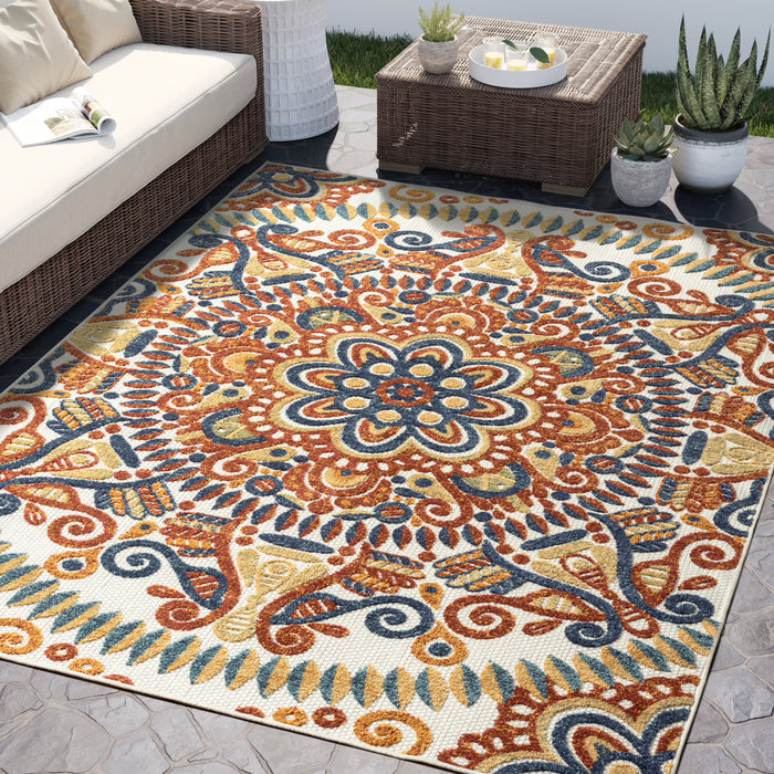 Hampton Multi Intricate Lacework Indoor/Outdoor Multicolor Rug