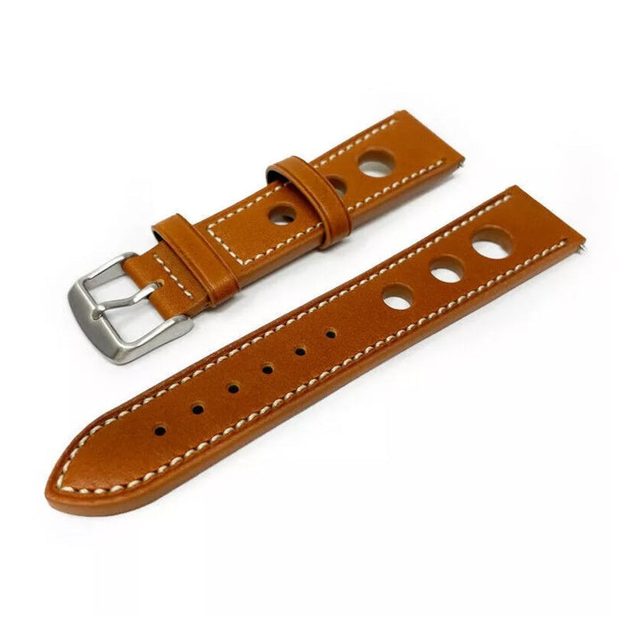 Leather Rally Racing Strap, Light Brown (Tan) White Stitching 20mm