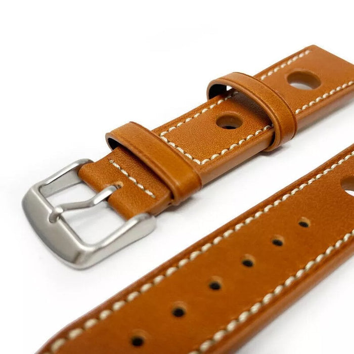 Leather Rally Racing Strap, Light Brown (Tan) White Stitching 20mm