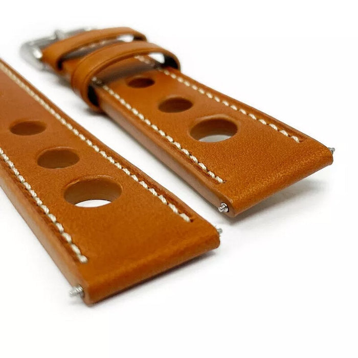 Leather Rally Racing Strap, Light Brown (Tan) White Stitching 20mm