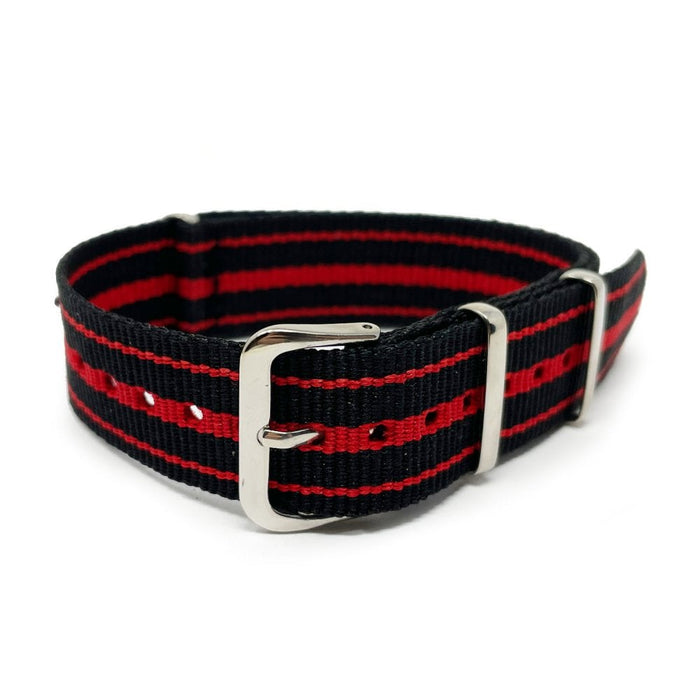 Military Style Watch Strap - Black & Red Stripe