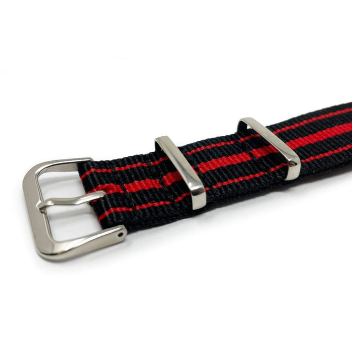 Military Style Watch Strap - Black & Red Stripe