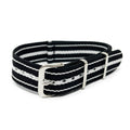 Military Style Watch Strap - Black & White Stripe