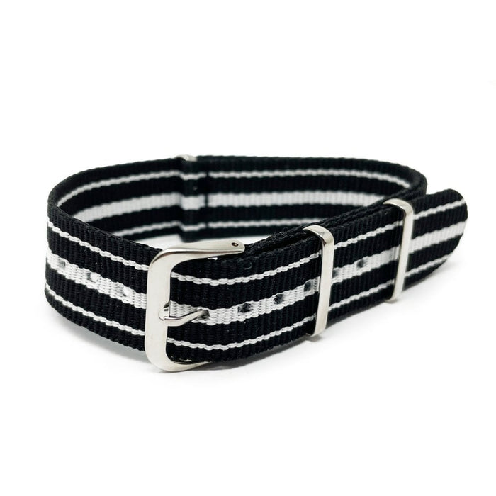 Military Style Watch Strap - Black & White Stripe