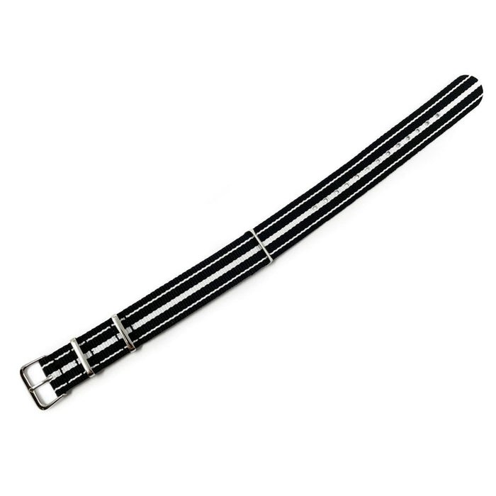 Military Style Watch Strap - Black & White Stripe
