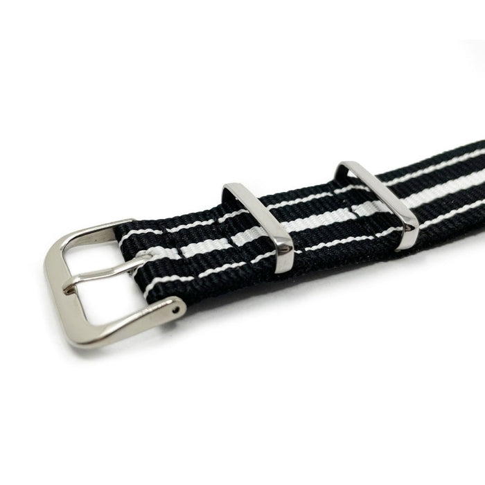 Military Style Watch Strap - Black & White Stripe