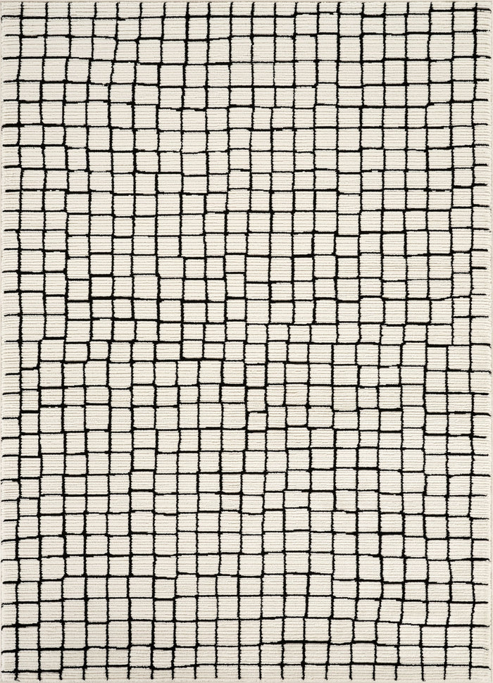 Neutral Cream Black Grid Rug