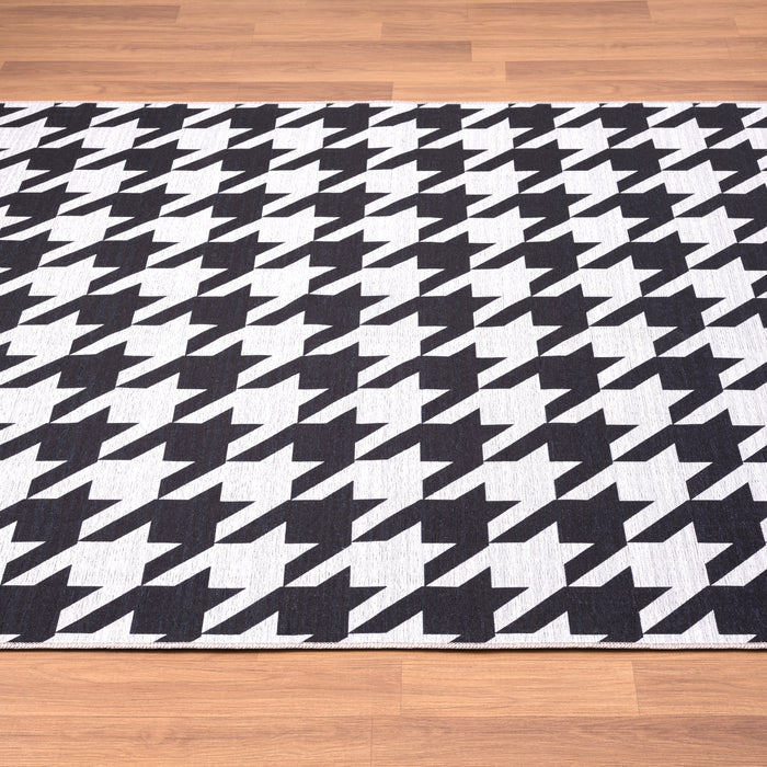 Parker Ivory Black Houndstooth Washable Rug
