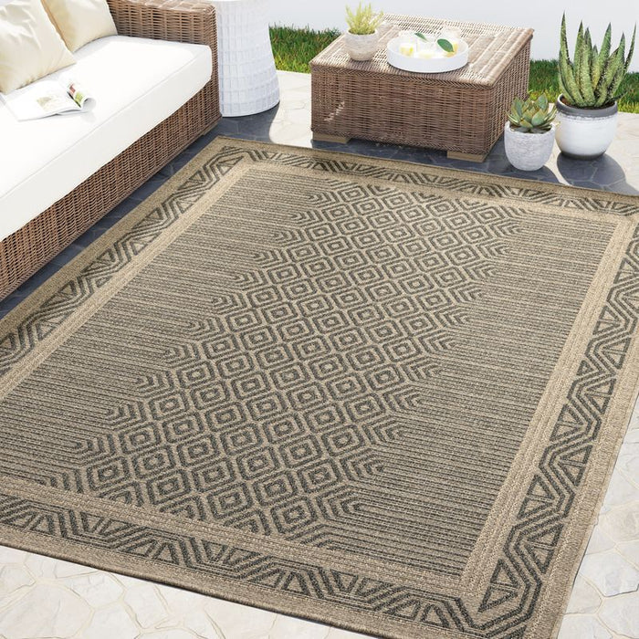 Patio Bordered Indoor/Outdoor Flatweave Grey Rug