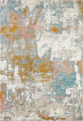 Porto Contemporary Distressed Blue Burnt Orange Rug