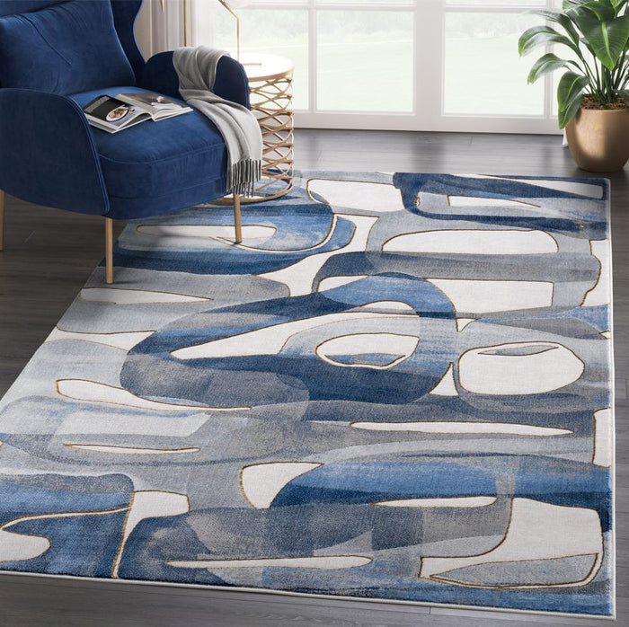 Regal Abstract Washable Blue Rug