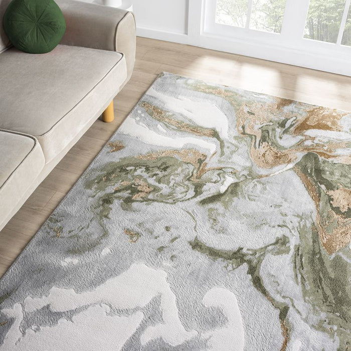 Regal Abstract Washable Green Rug