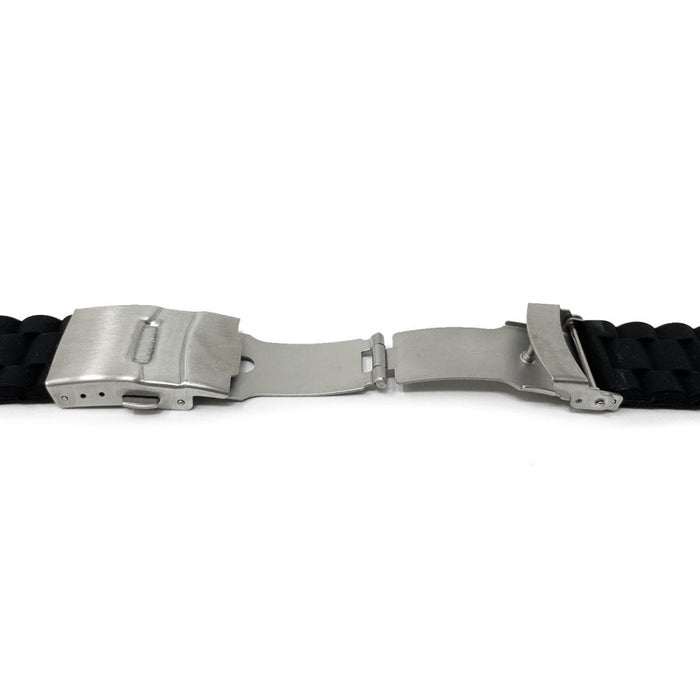 Ribbed Silicone Watch Strap with Deployment Clasp, Black