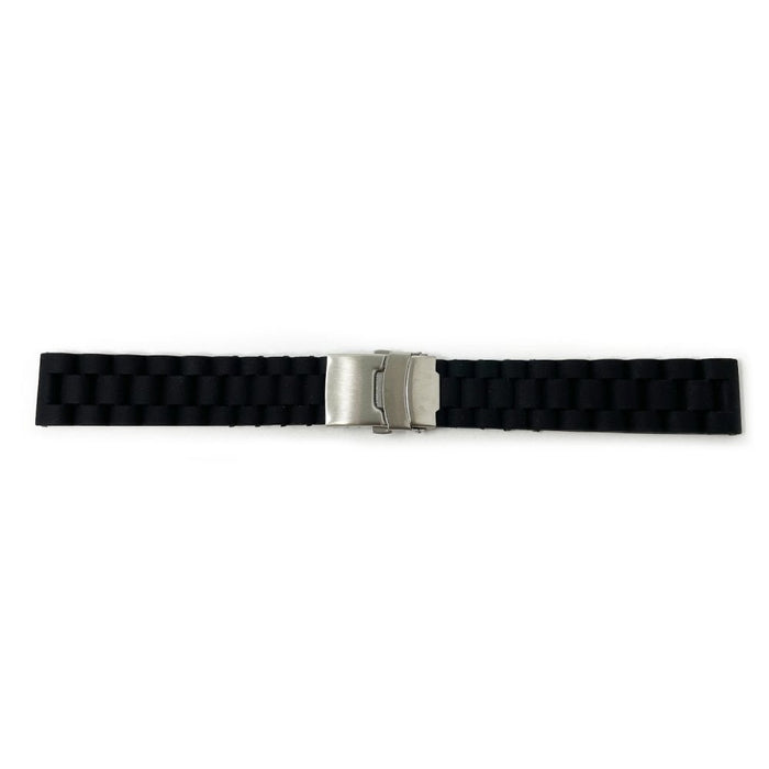 Ribbed Silicone Watch Strap with Deployment Clasp, Black