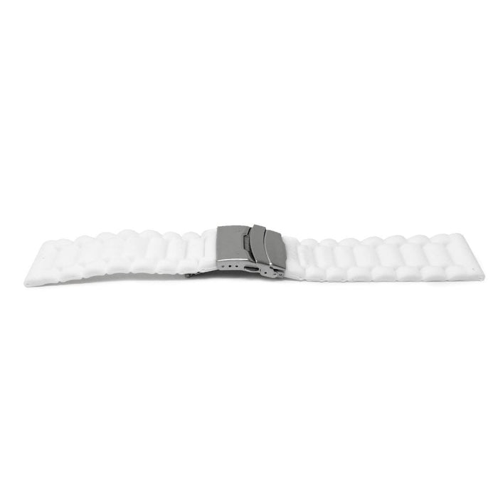 Ribbed Silicone Watch Strap with Deployment Clasp, White