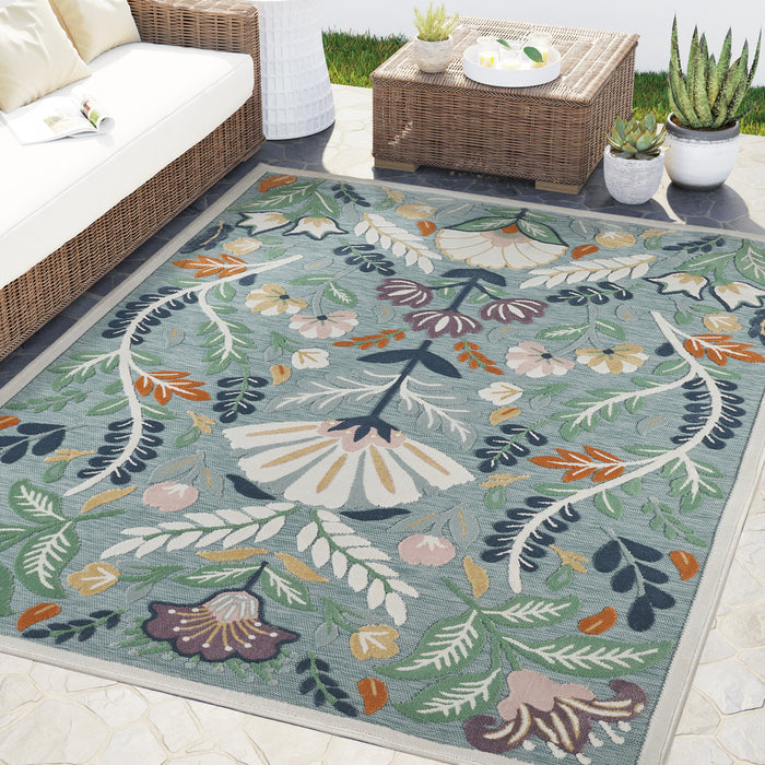 Sakura Garden Floral Indoor/Outdoor Green Rug