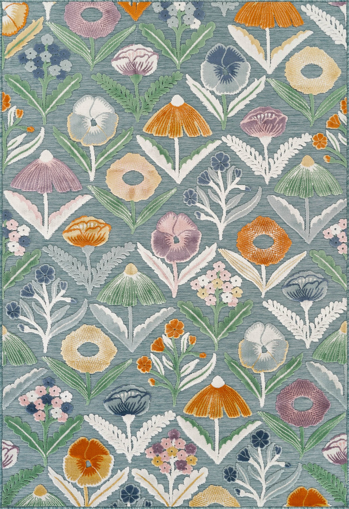 Sakura Garden Floral Indoor/Outdoor Teal Rug