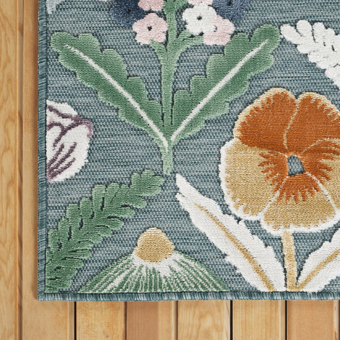 Sakura Garden Floral Indoor/Outdoor Teal Rug
