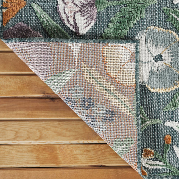 Sakura Garden Floral Indoor/Outdoor Teal Rug