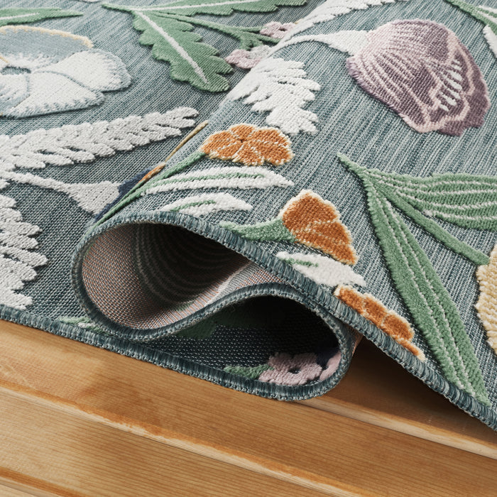 Sakura Garden Floral Indoor/Outdoor Teal Rug