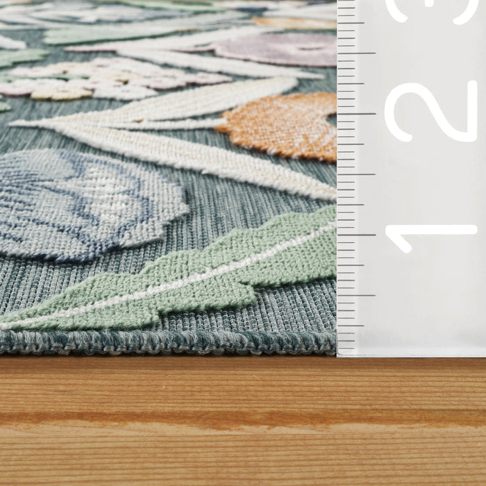 Sakura Garden Floral Indoor/Outdoor Teal Rug