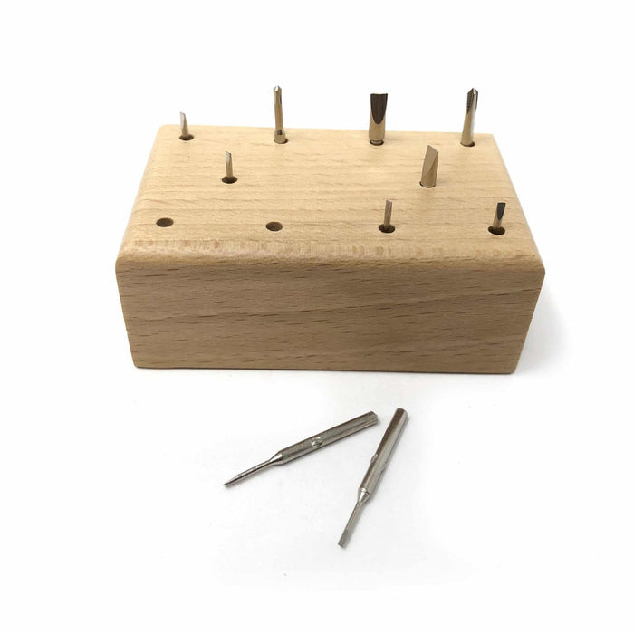 Screwdriver Blades on Wood Stand