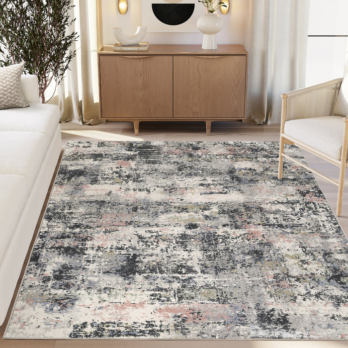 Vivienne Washable Abstract Blue Rug